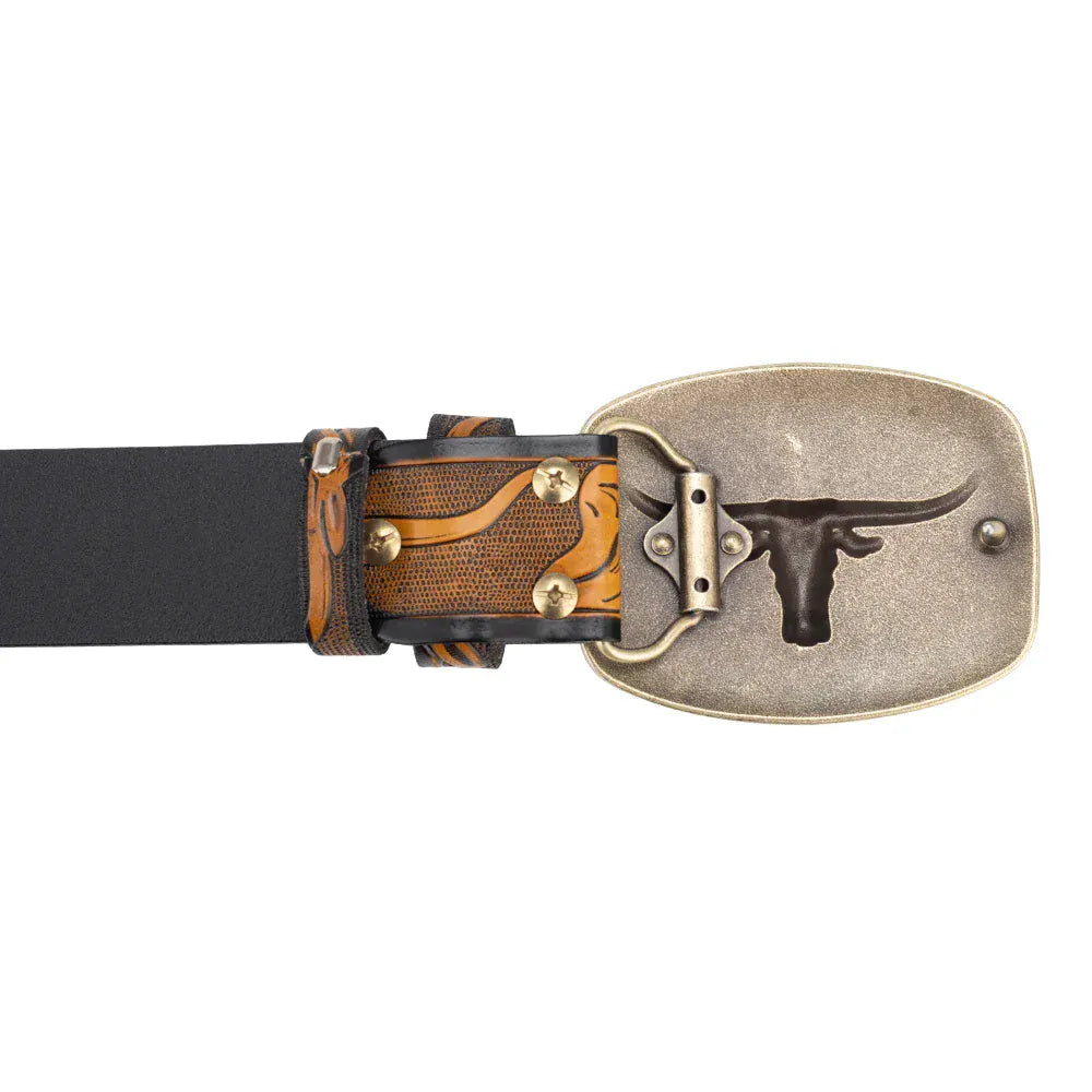 Läderbälte western longhornspänne