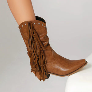 Låga Cowboyboots i Slouchy Stil med Fransar för Dam