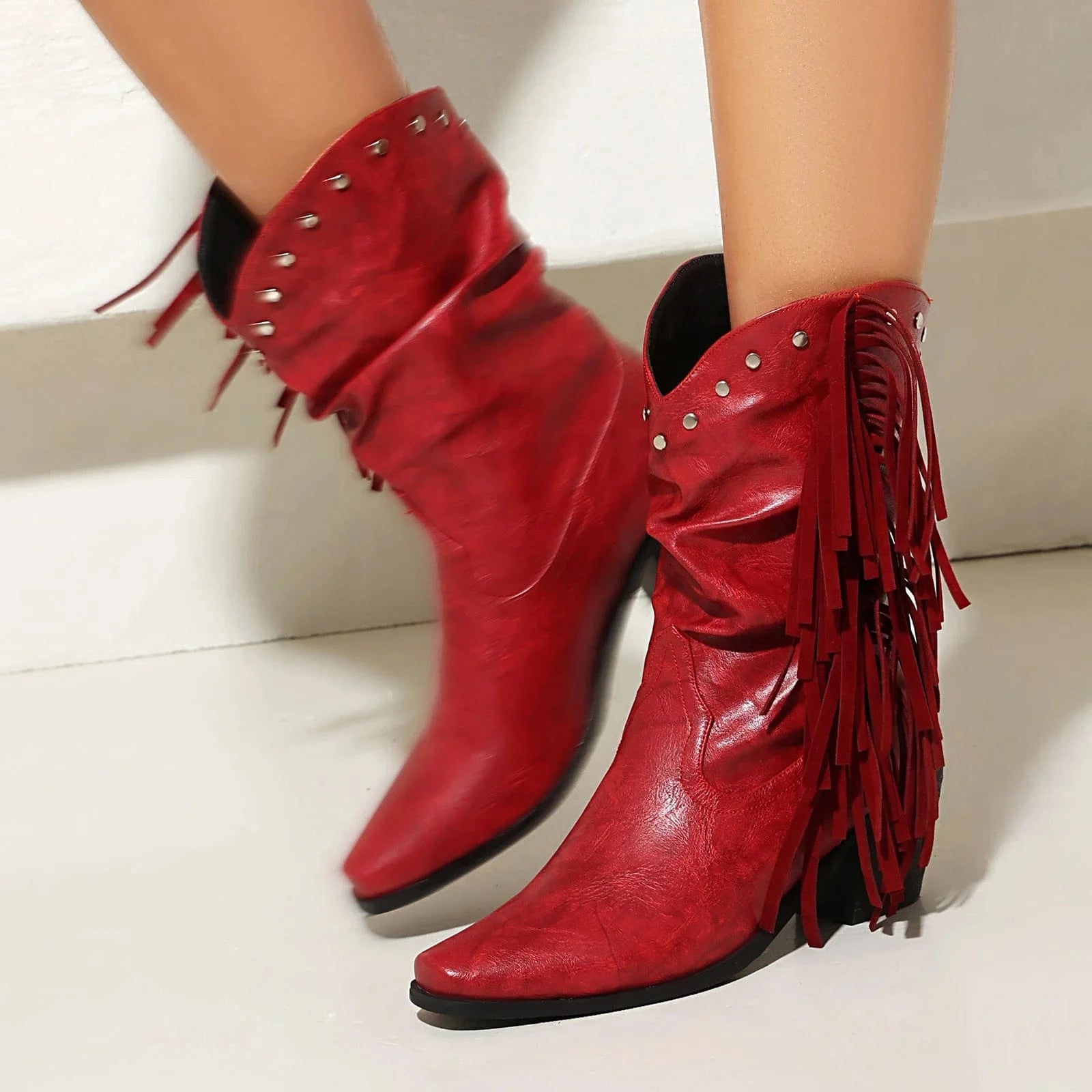 Låga Cowboyboots i Slouchy Stil med Fransar för Dam
