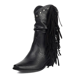 Låga Cowboyboots i Slouchy Stil med Fransar för Dam Svart / 35