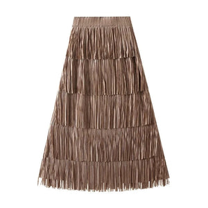 Lång festkjol med fransvolanger Khaki / One Size