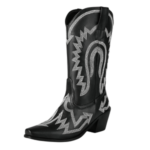 Metalliska Cowgirl Boots med Kontrastbrodyr Svart / 35