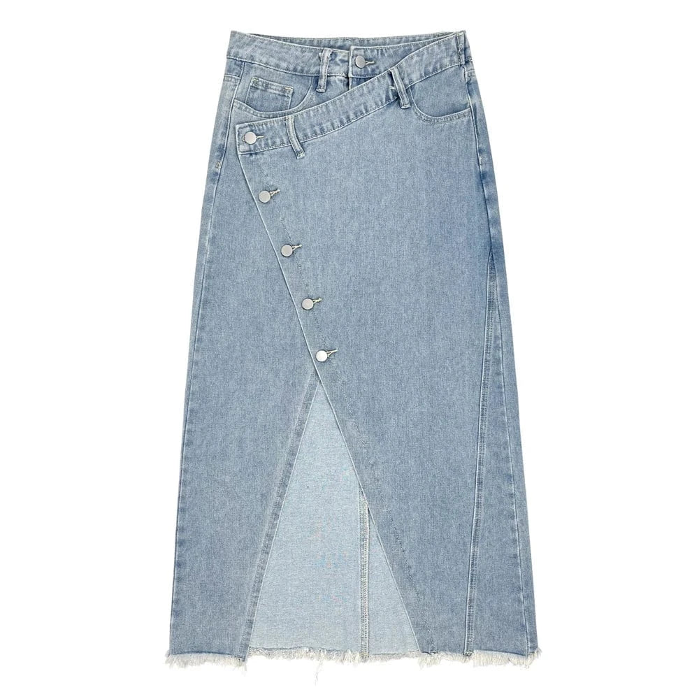 Midi jeanskjol med knappar och slit