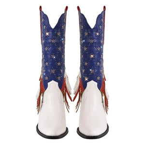Cowgirl Boots med Amerikansk Flagga och Fransar