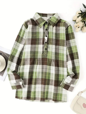 Plus size grön rutig popover-skjorta för dam