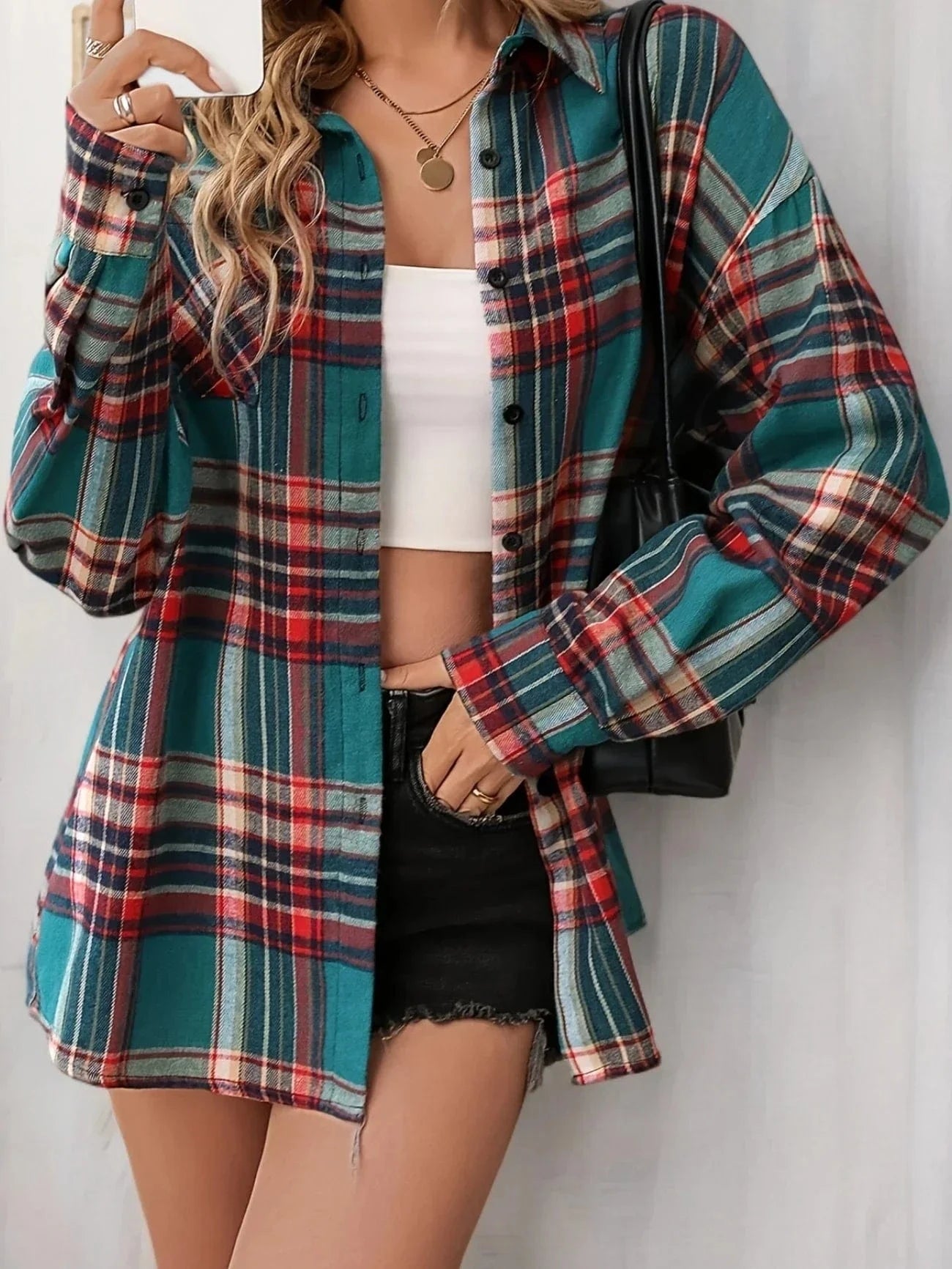 Plus size rutig flanellskjorta dam