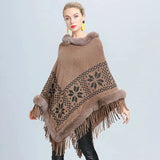 Poncho med päls Khaki / One Size