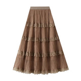 Ranch-inspirerad kjol med spets och volanger Khaki / One Size