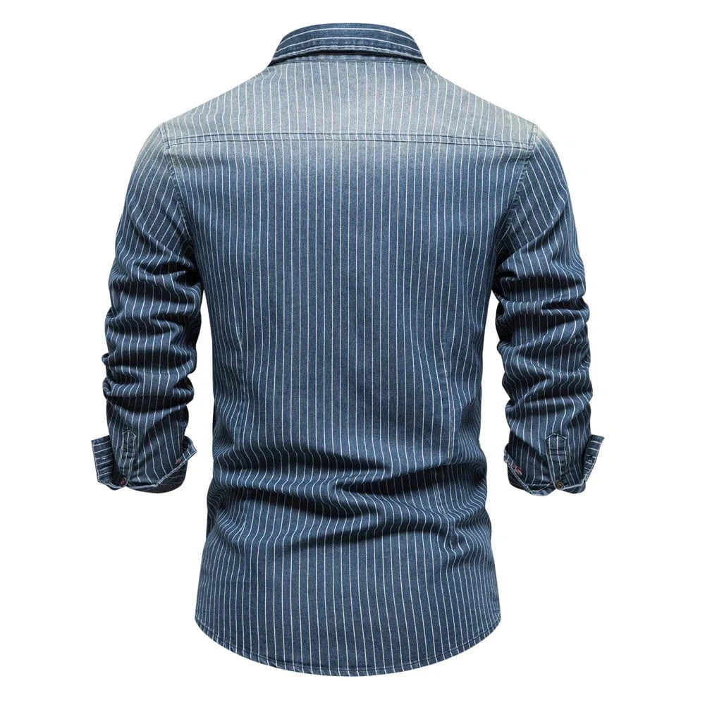 Randig cowboy skjorta herr i stretch-denim