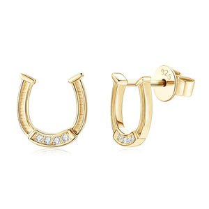 RAPRGOLD Moissanite Exquisite Horseshoe Stud Earring for Women 925 Sterling Silver Piercing Earrings Fine Jewelry Gift Pendiente gold color
