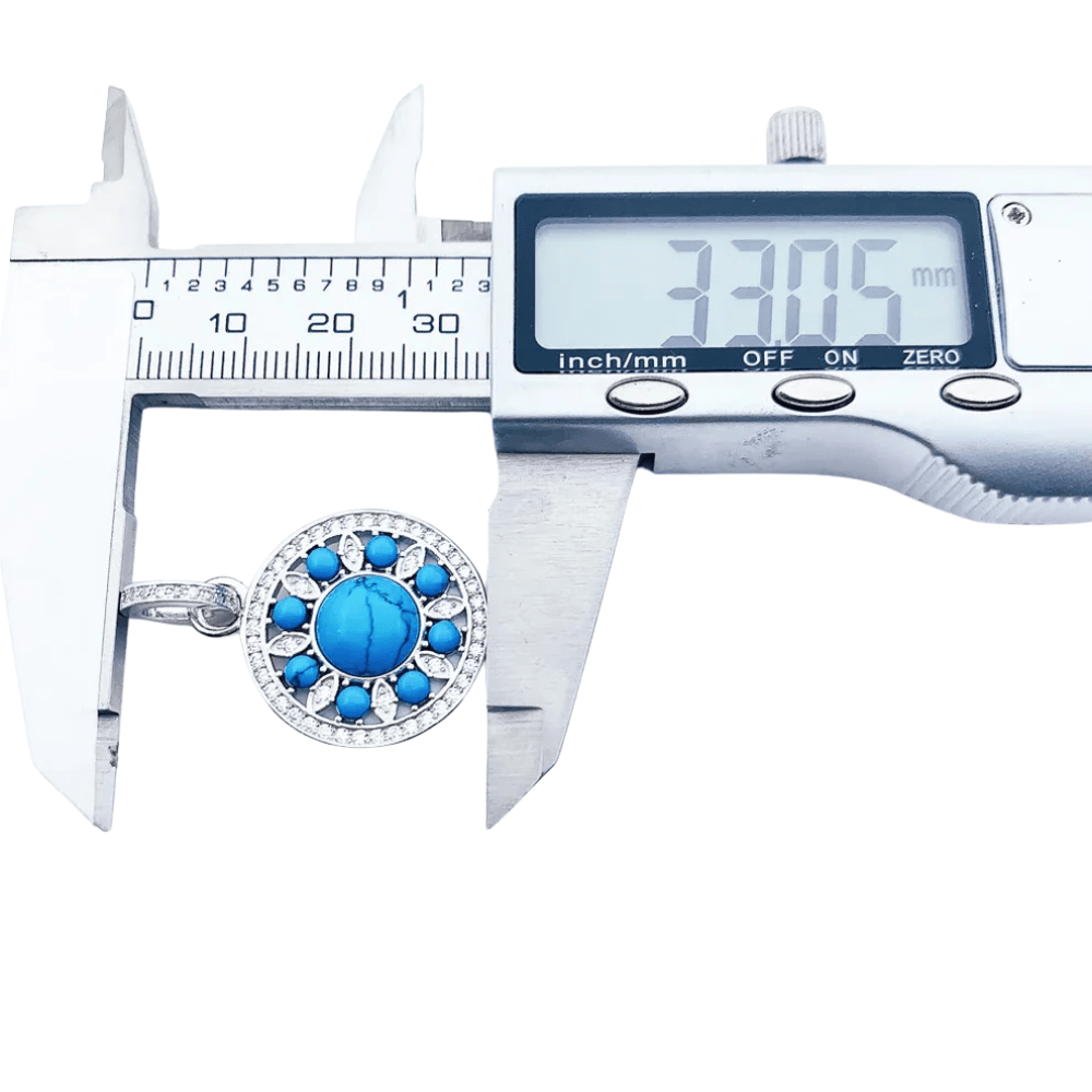 Rund silverberlock med turkos och strass Silver med turkos