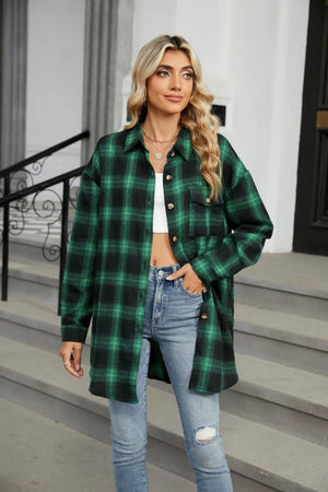 Rutig lång överskjorta för dam Grön / S