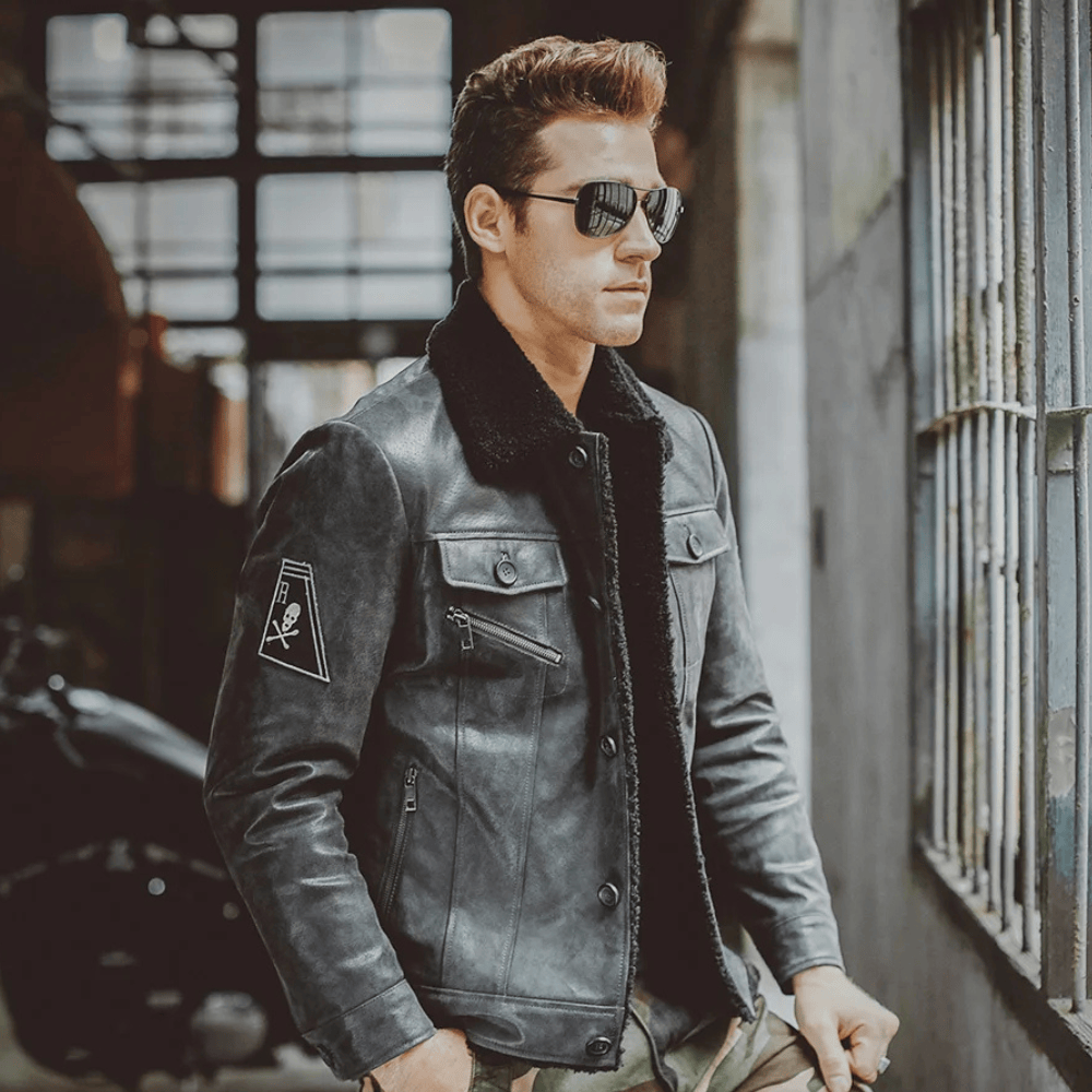 Shearling jacka herr svart