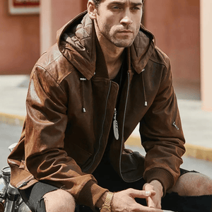 Skinn jacka med huva