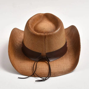 Strå Cowboyhatt med Broderad Läderrem