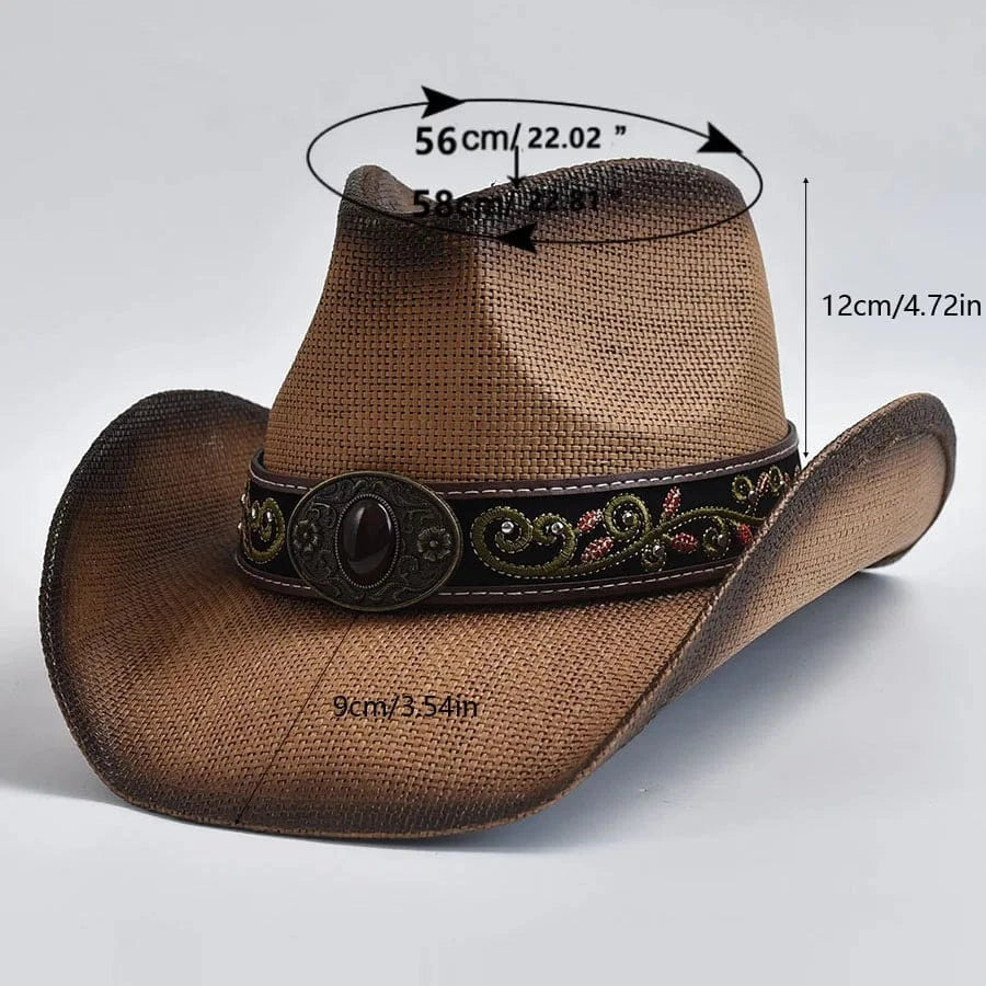 Stråcowboyhatt med Broderad Rem