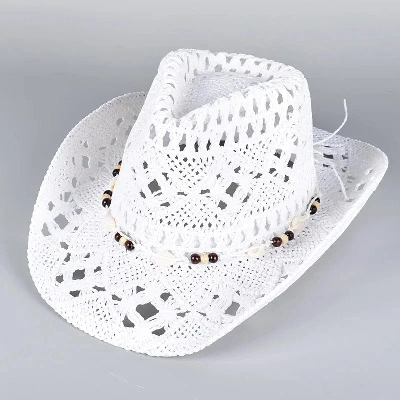 Stråhatt cowboy Snäckor Flätad Vit / Ungefär 56-58cm