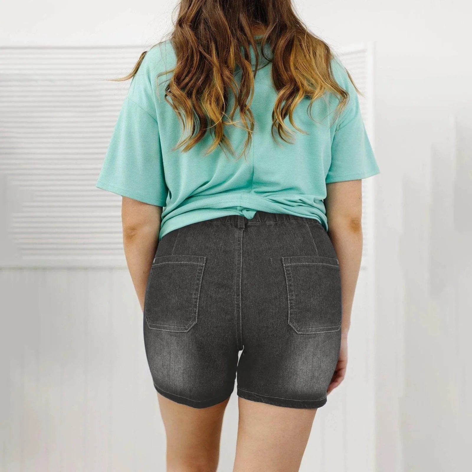 Stretch jeans shorts med hög midja