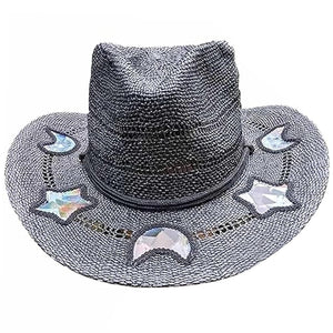 Suncatcher cowgirlhatt i halm Grå måne/stjärna