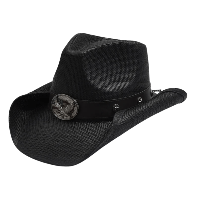 Svart cowboyhatt i halm för herr Svart / One Size