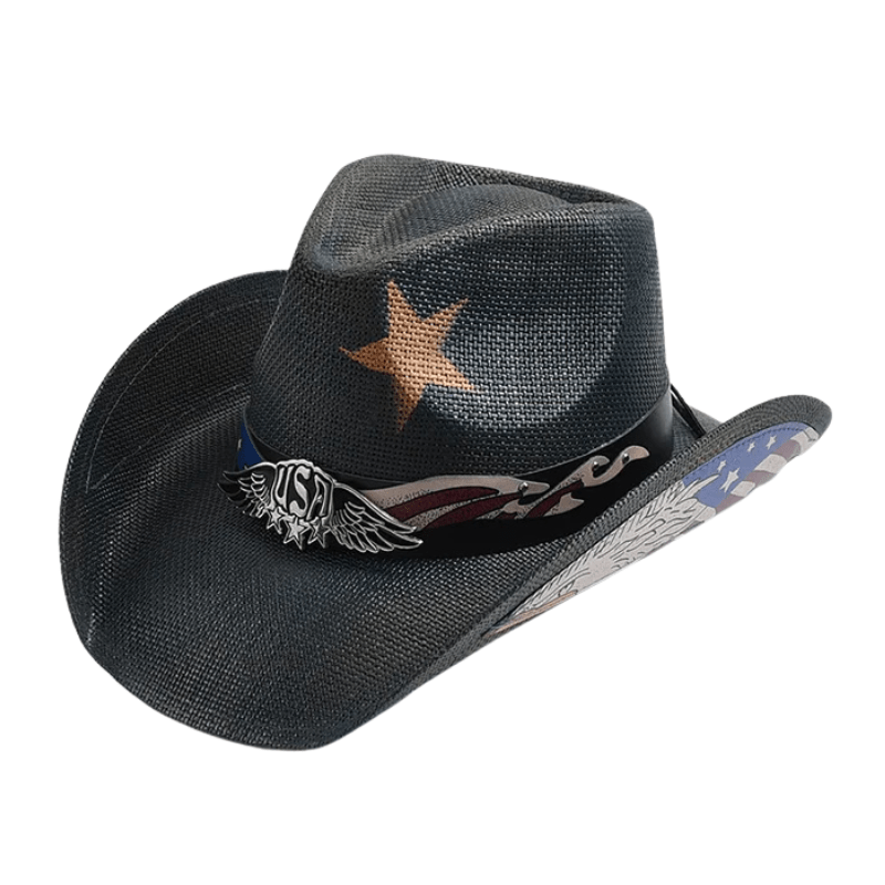 Svart stråcowboyhatt USA Svart / 56-58cm