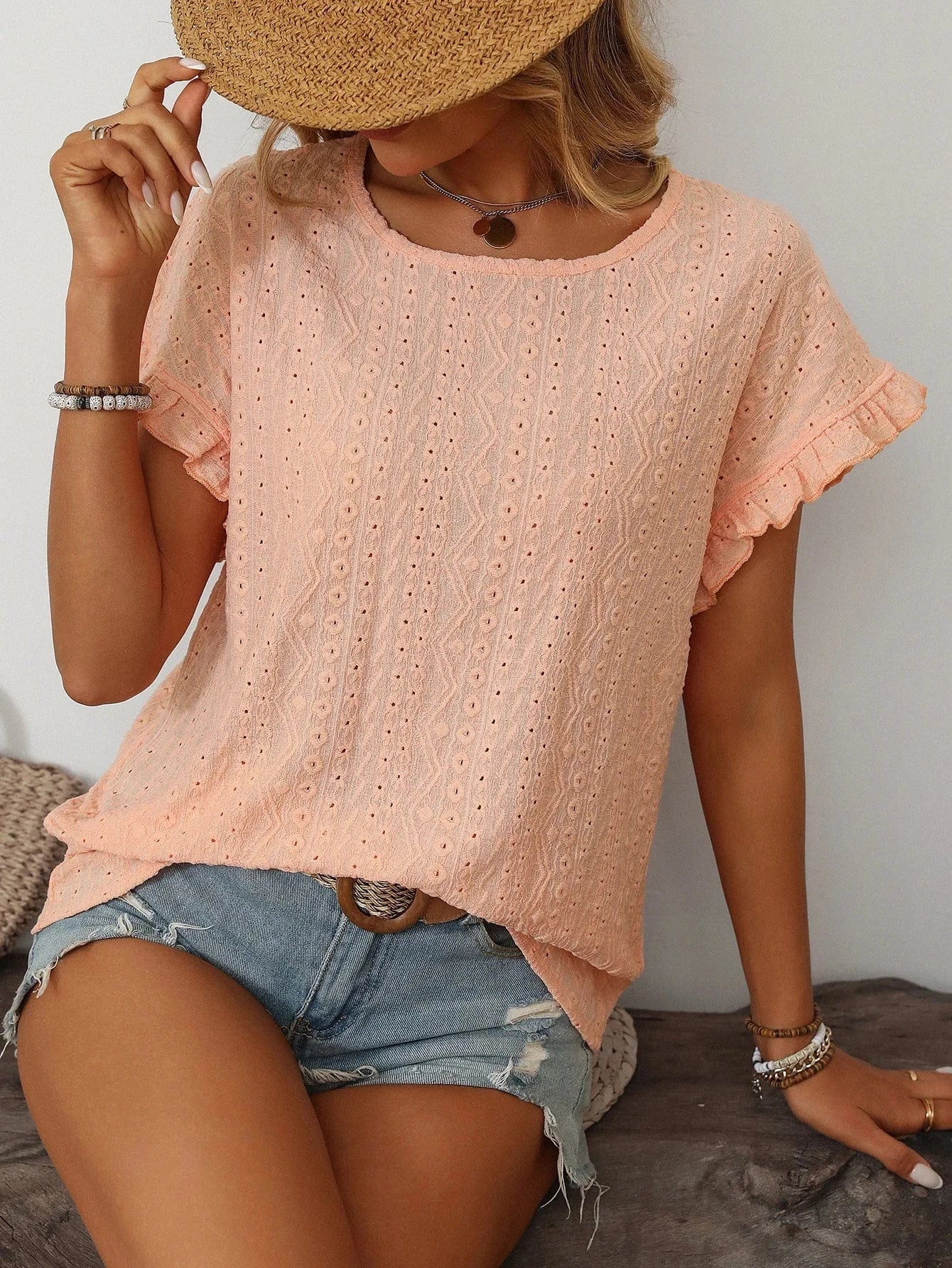T-shirt blus med volangärmar