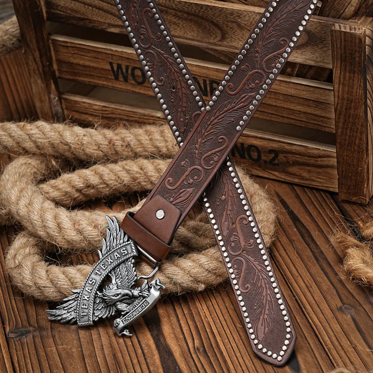 Texas cowboybälte med silver örnspänne