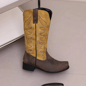 Tvåfärgade Höga Cowboyboots med Fyrkantig Tå för Dam