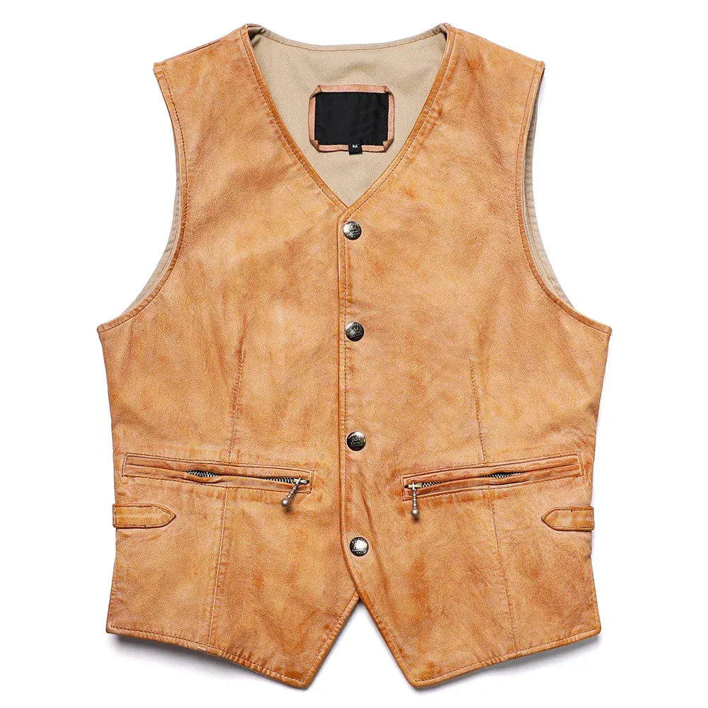 Vintage läderväst Ljusbrun / S
