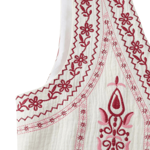 Vit Broderad Väst Dam med Etniskt Blommönster