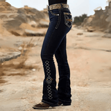 Western broderade mörkblå bootcut jeans Blå / S
