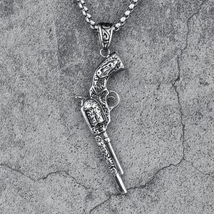 Western revolverhalsband i rostfritt stål Silver / 60cm
