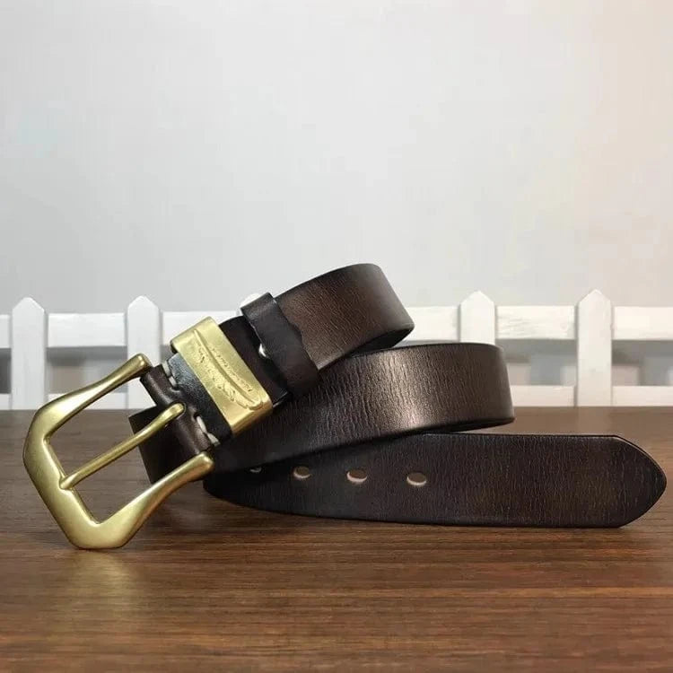 Westernbälte i äkta läder med vintage-kopparspänne