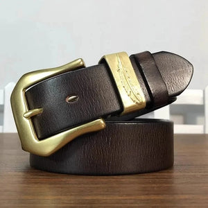 Westernbälte i äkta läder med vintage-kopparspänne