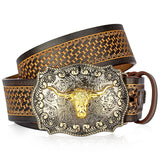 Westernbälte i Präglat Läder med Guldfärgat Longhorn-spänne Cognac 1 / 105cm