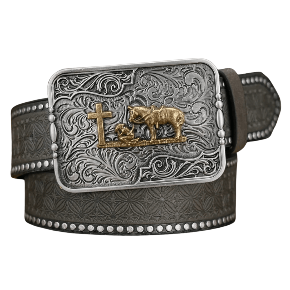 Westernbälte med silverfärgat cowboy prayer Grå / 120cm