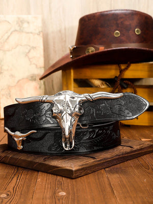 Westernbälte svart med tjurhuvudspänne