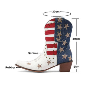 Vita Cowgirl Boots med Amerikansk Flagga