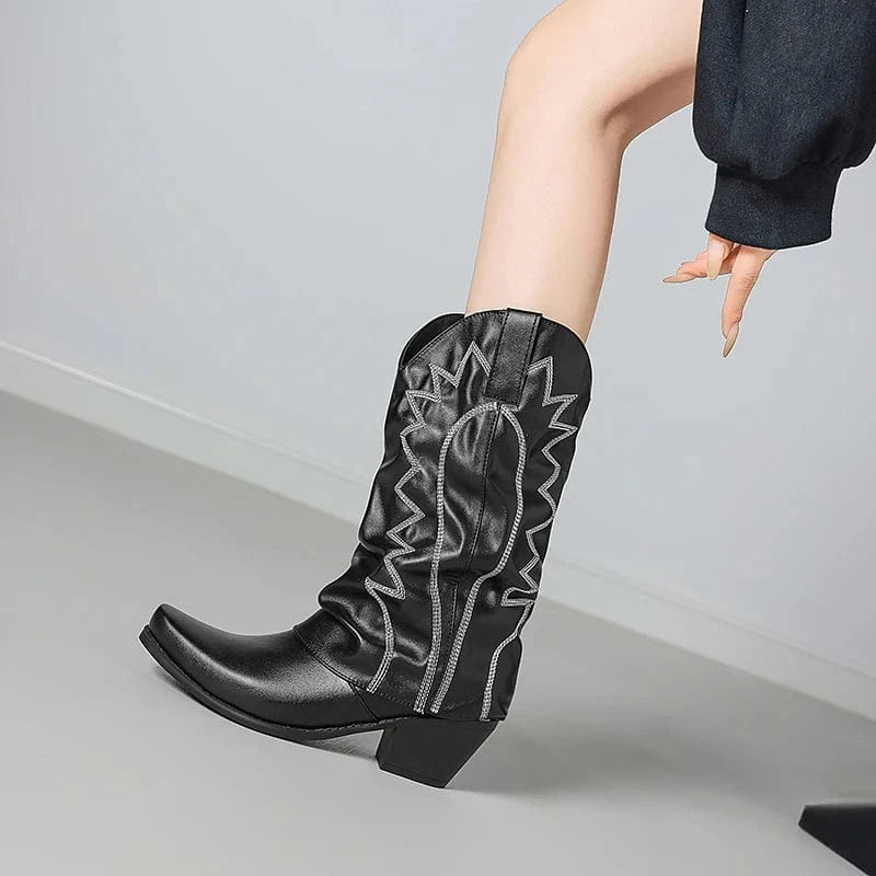 Slouchiga Cowboyboots i Mocka för Dam